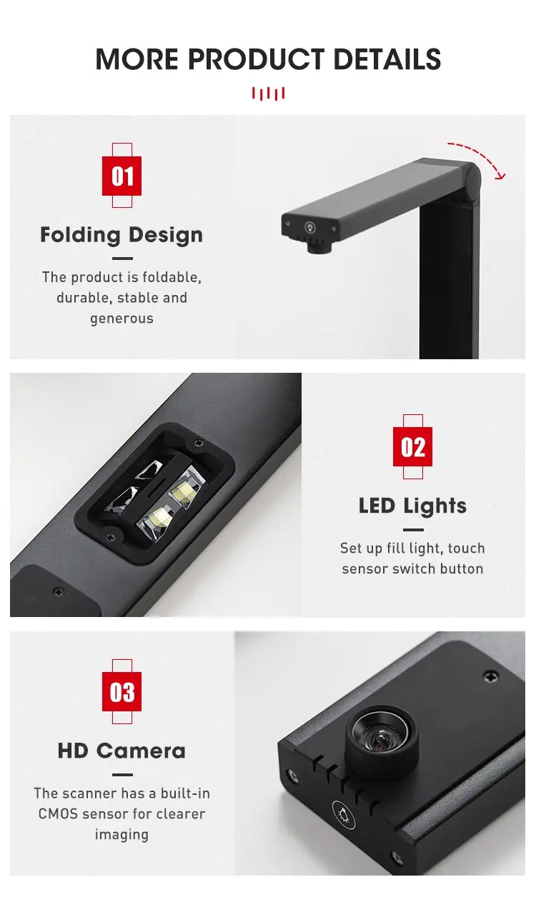 High Definition Adjustable USB Book Camera Portable High Speed Document Camera Scanner