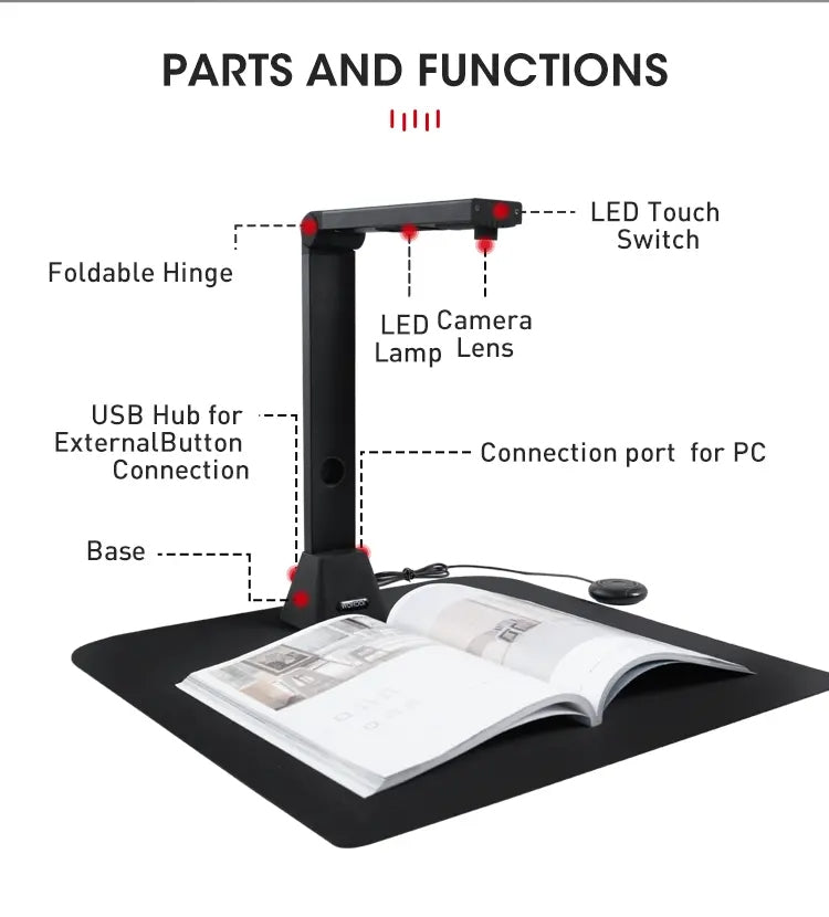 High Definition Adjustable USB Book Camera Portable High Speed Document Camera Scanner