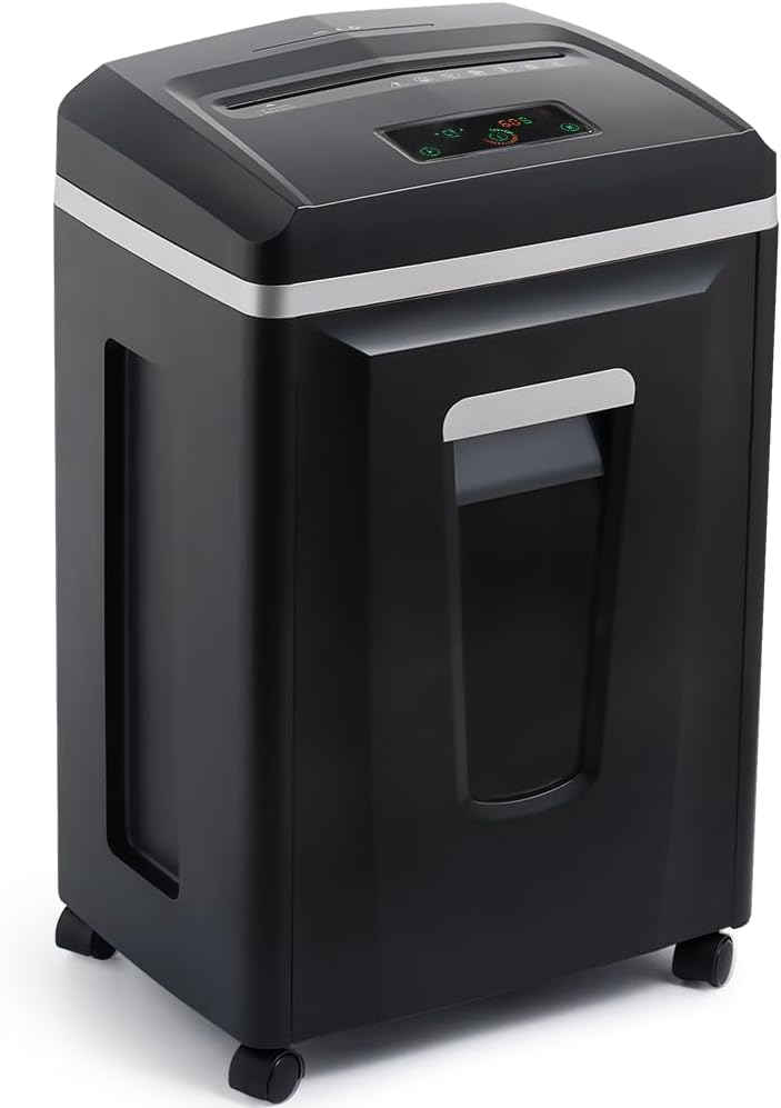 P7 High Security Paper Shredder: Heavy Duty 6-Sheet Shredder for Home Office, Micro Cut Commercial Shredder Shreds Credit Cards/Staples/CDs/DVDs, Runs for 25Min with 6-Gallon Bin, Black