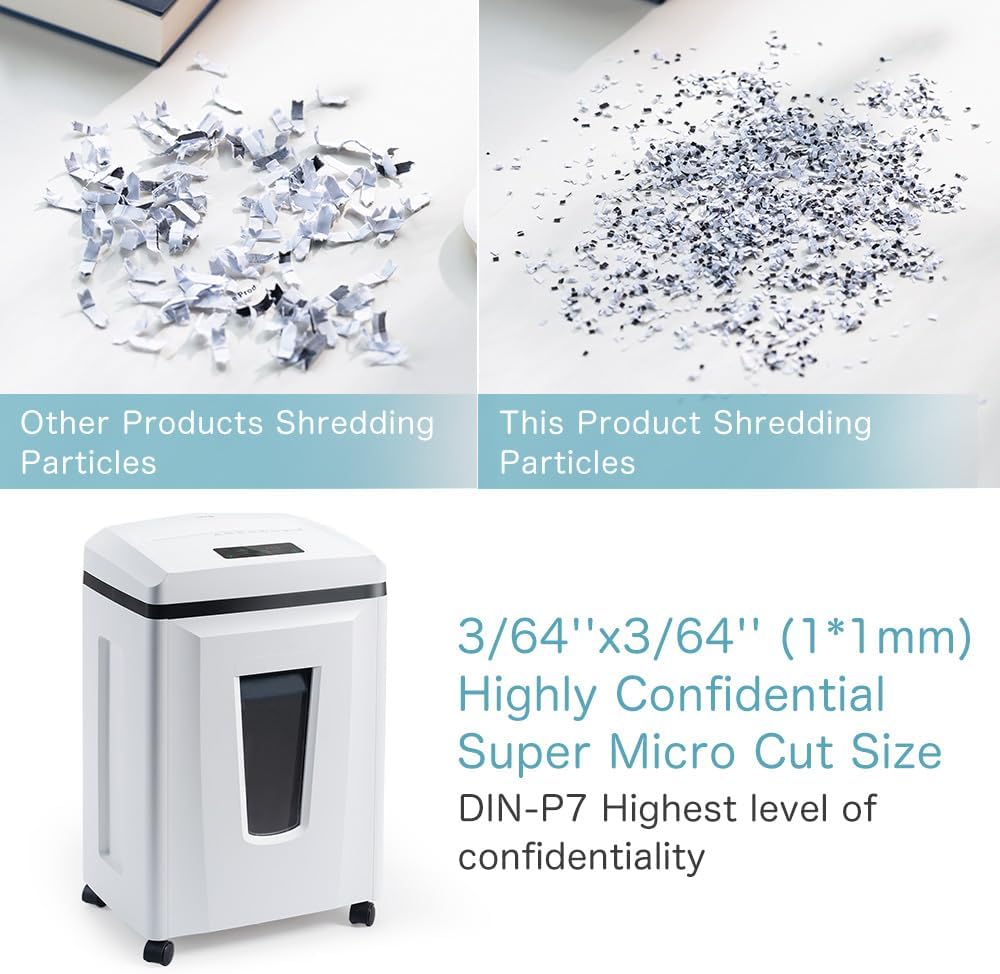 Micro Cut Paper Shredder: 3/64''x3/64'' 1*1mm P7 High Security Heavy Duty Shredder for Home Office 6 Sheets, 56dB Commercial Shredder Credit Card/Staple/CD/DVD, Runs for 25min with 6 Gal Bin