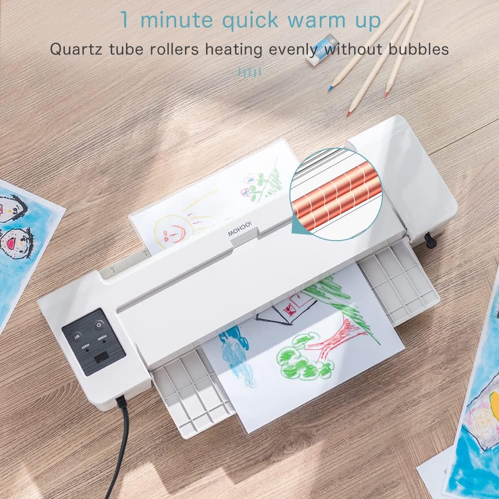 iOCHOW A3 Laminator: Portable Jamless 1min Fast Warming 70-150 mic 400mm/min Laminating Machine with Thermal and Cold Adjustment Includes 10 Pouches for Office Home