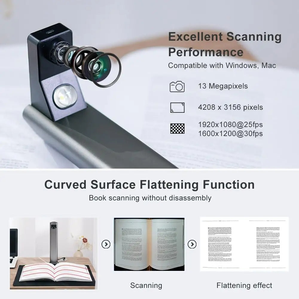 OCR multilingual 13MP high-resolution document and book scanner for office visualization teaching