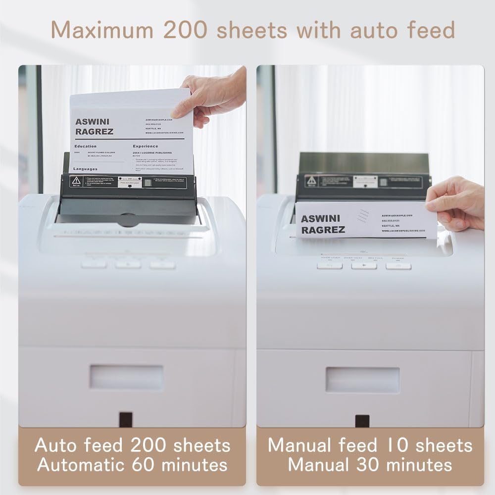 iOCHOW Paper Shredder Heavy Duty: 200 Sheets Auto Feed Micro Cut Paper Shredder 40 Mins Commercial Shredder P5 Security Level Credit Card/CD/Staple Paper Shredders for Home Office with 35L Bin