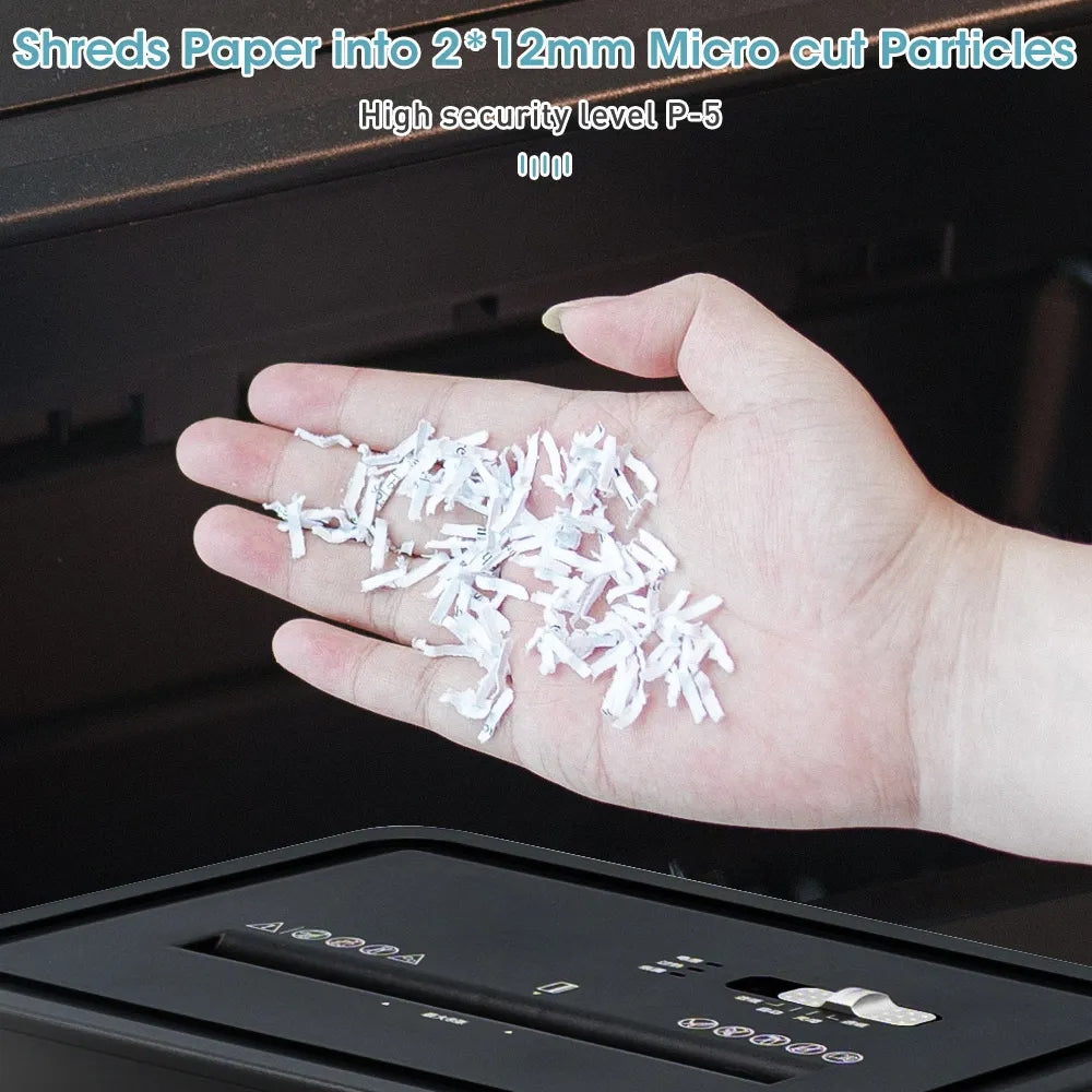 office and household paper shredder Micro cut 2*12mm Work time 60 mins Manual cut Credit cards overload overheat protection 20L