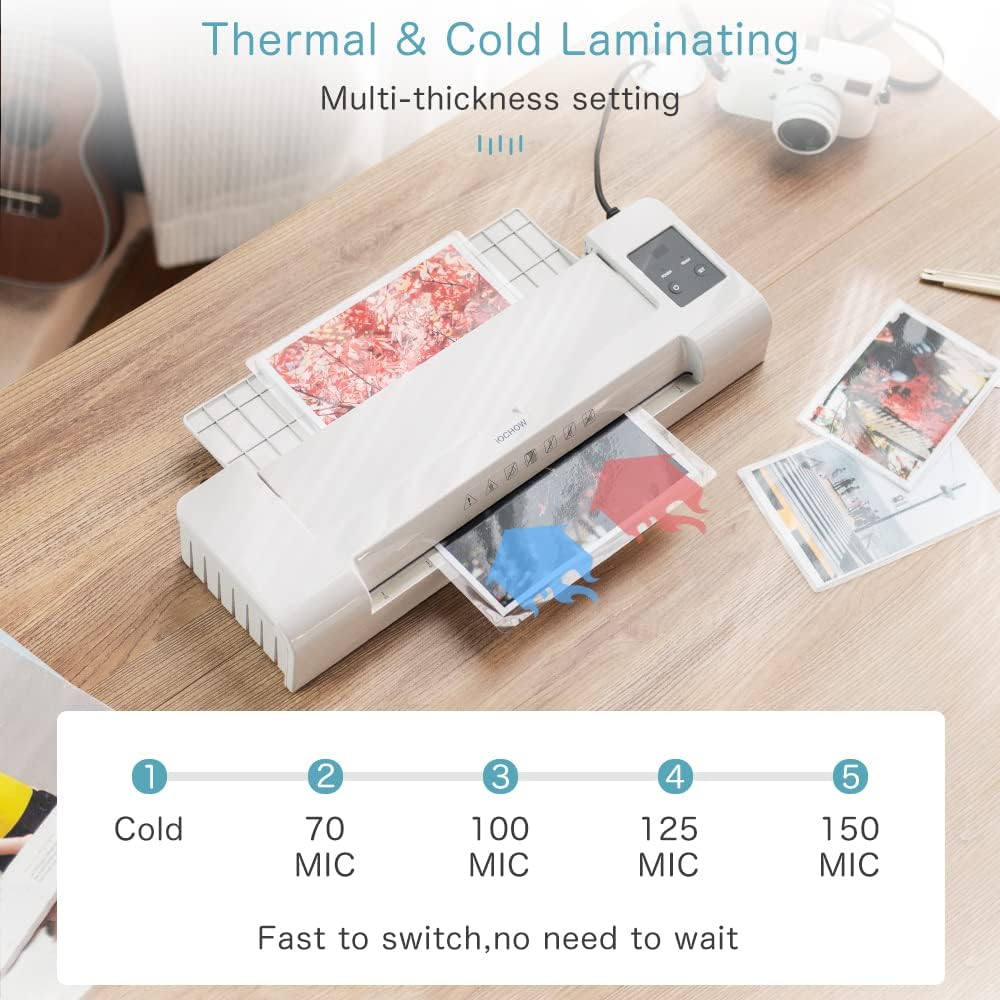 iOCHOW A3 Laminator: Portable Jamless 1min Fast Warming 70-150 mic 400mm/min Laminating Machine with Thermal and Cold Adjustment Includes 10 Pouches for Office Home